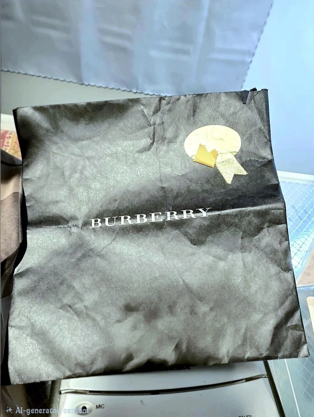 Burberry Cotton Handkerchief Scarf Smoked Check Taupe Grey Japan Pocket Square